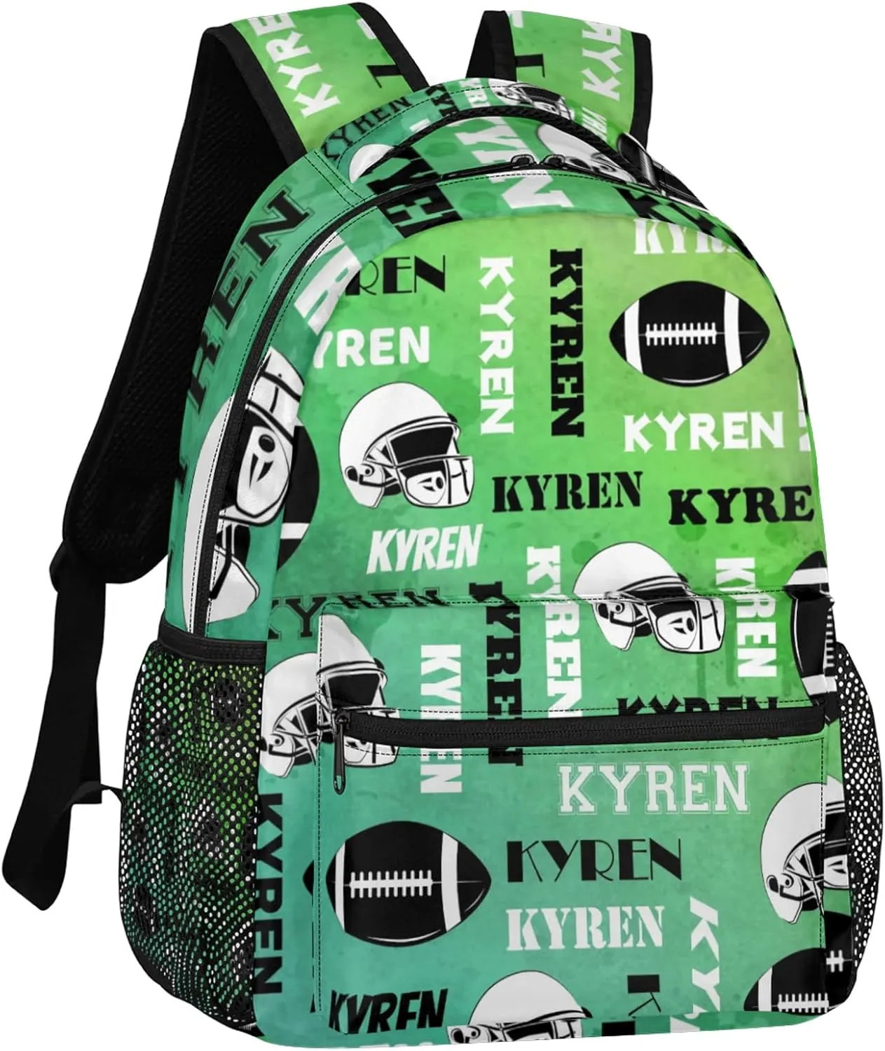 Custom Football Backpack for Men Women, Personalized Name Sports Bag Backpack, Laptop Backpacks Daypack for Travel Camping, Dark Green
