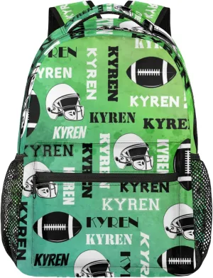 Custom Football Backpack for Men Women, Personalized Name Sports Bag Backpack, Laptop Backpacks Daypack for Travel Camping, Dark Green