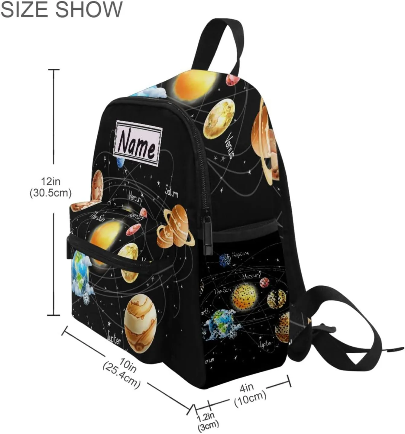 Custom Kids Toddler Mini Backpack for Girls Boys Solar System Galaxy Black Personalised Children's Backpacks School Bag with Kid's Name/Text