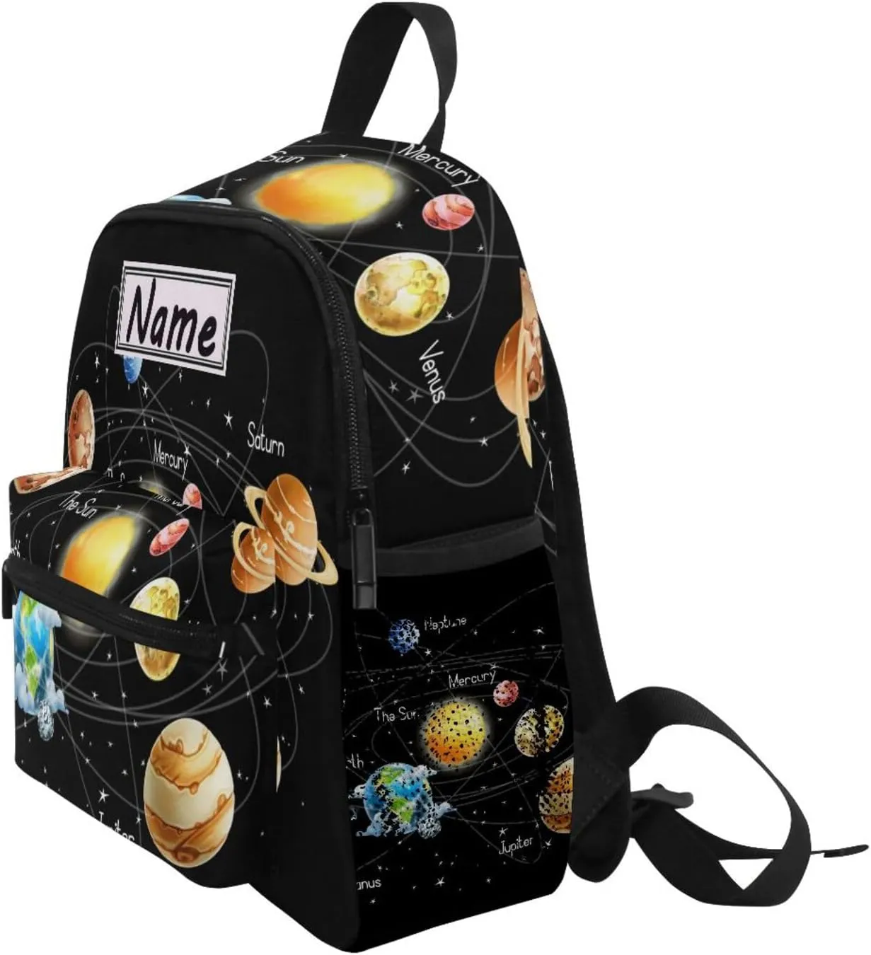Custom Kids Toddler Mini Backpack for Girls Boys Solar System Galaxy Black Personalised Children's Backpacks School Bag with Kid's Name/Text