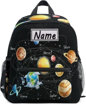 Custom Kids Toddler Mini Backpack for Girls Boys Solar System Galaxy Black Personalised Children's Backpacks School Bag with Kid's Name/Text