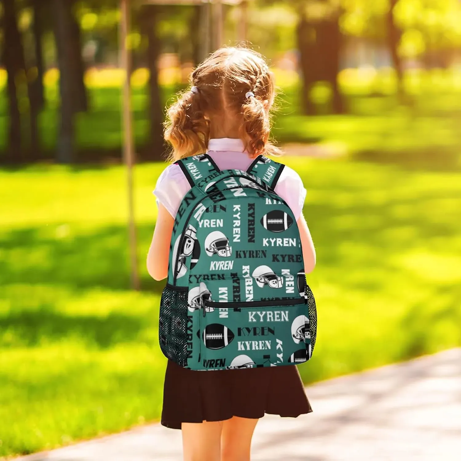 Custom Name Football Backpack for Men Women, Personalized Sports Bag Backpack, Laptop Backpacks Daypack for Travel Camping, Dark Green Blue