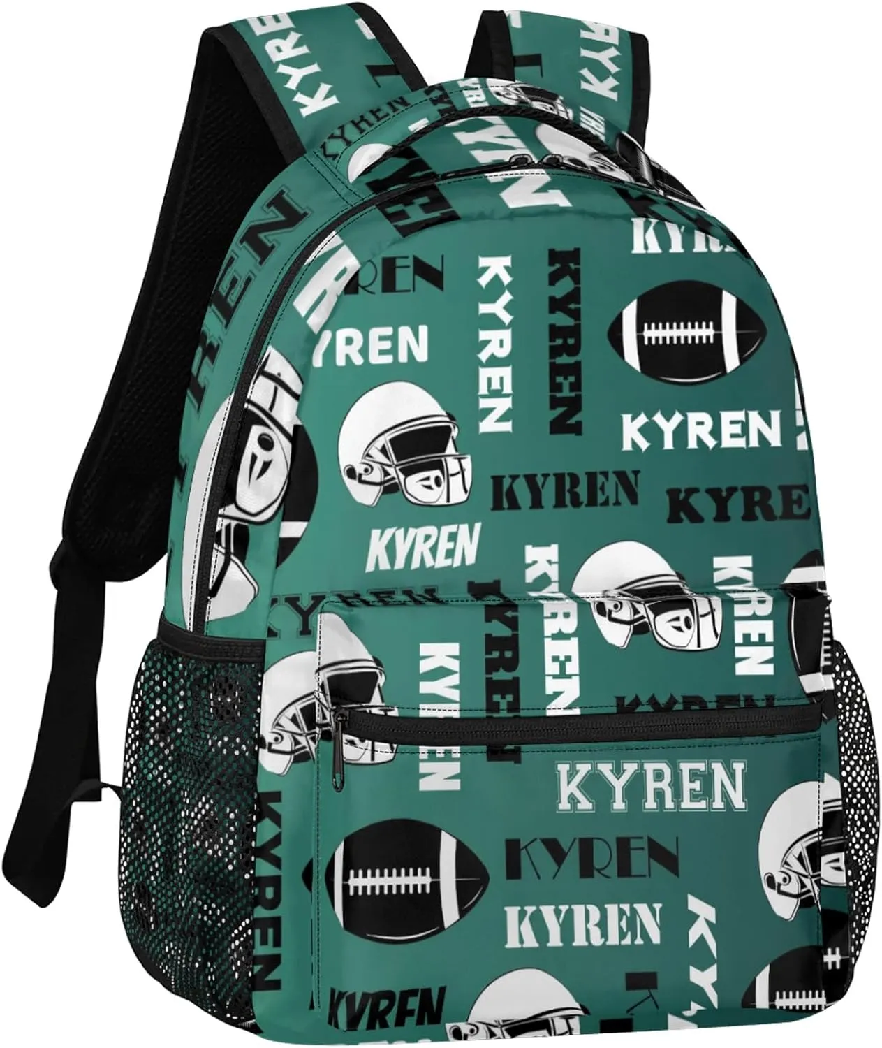 Custom Name Football Backpack for Men Women, Personalized Sports Bag Backpack, Laptop Backpacks Daypack for Travel Camping, Dark Green Blue