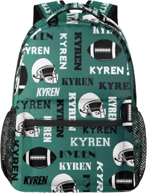 Custom Name Football Backpack for Men Women, Personalized Sports Bag Backpack, Laptop Backpacks Daypack for Travel Camping, Dark Green Blue