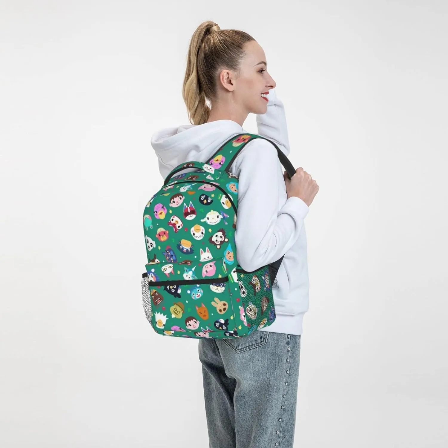 Cute Animal Pattern Laptop Backpack Girls Boys Bookbag Fashion Casual Travel Bag Preschool Large Daypack For With Chest Strap Multi-Pocket One Size Green