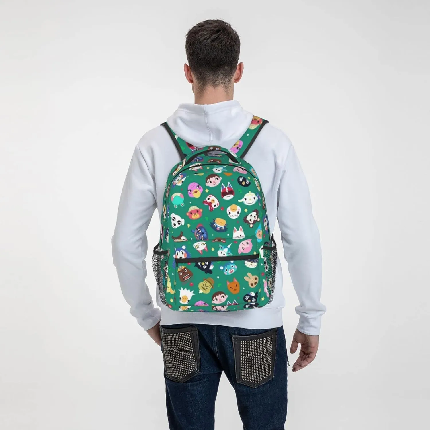 Cute Animal Pattern Laptop Backpack Girls Boys Bookbag Fashion Casual Travel Bag Preschool Large Daypack For With Chest Strap Multi-Pocket One Size Green
