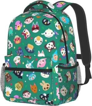 Cute Animal Pattern Laptop Backpack Girls Boys Bookbag Fashion Casual Travel Bag Preschool Large Daypack For With Chest Strap Multi-Pocket One Size Green