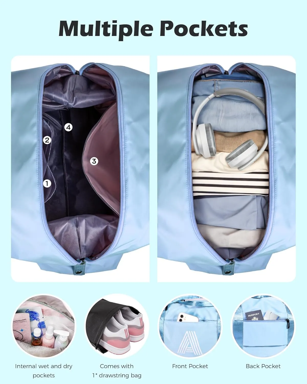 Cute Bags for Girls, Initial Travel Duffel Bag, Sports Gym Bag, Personalized Weekender Bag with Shoulder Strap, Monogram Overnight Bag, Birthday Gifts for Kids (Letter E)