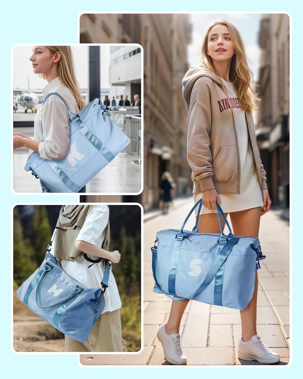Cute Bags for Girls, Initial Travel Duffel Bag, Sports Gym Bag, Personalized Weekender Bag with Shoulder Strap, Monogram Overnight Bag, Birthday Gifts for Kids (Letter E)