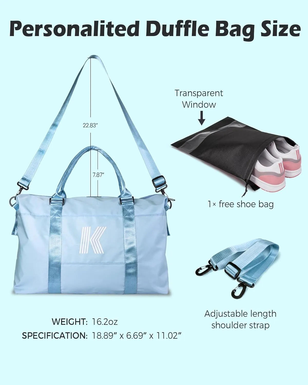 Cute Bags for Girls, Initial Travel Duffel Bag, Sports Gym Bag, Personalized Weekender Bag with Shoulder Strap, Monogram Overnight Bag, Birthday Gifts for Kids (Letter E)