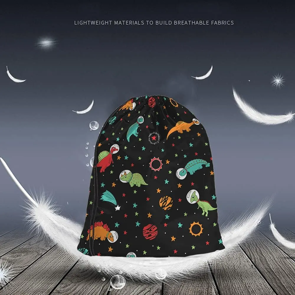 Cute Dinosaur Astronauts Drawstring Bags Backpack Bag Outer Space Galaxy Planet Spaceship Stars Cool Animal Sport Gym Sack Drawstring Bag String Bag Yoga Bag for Men Women