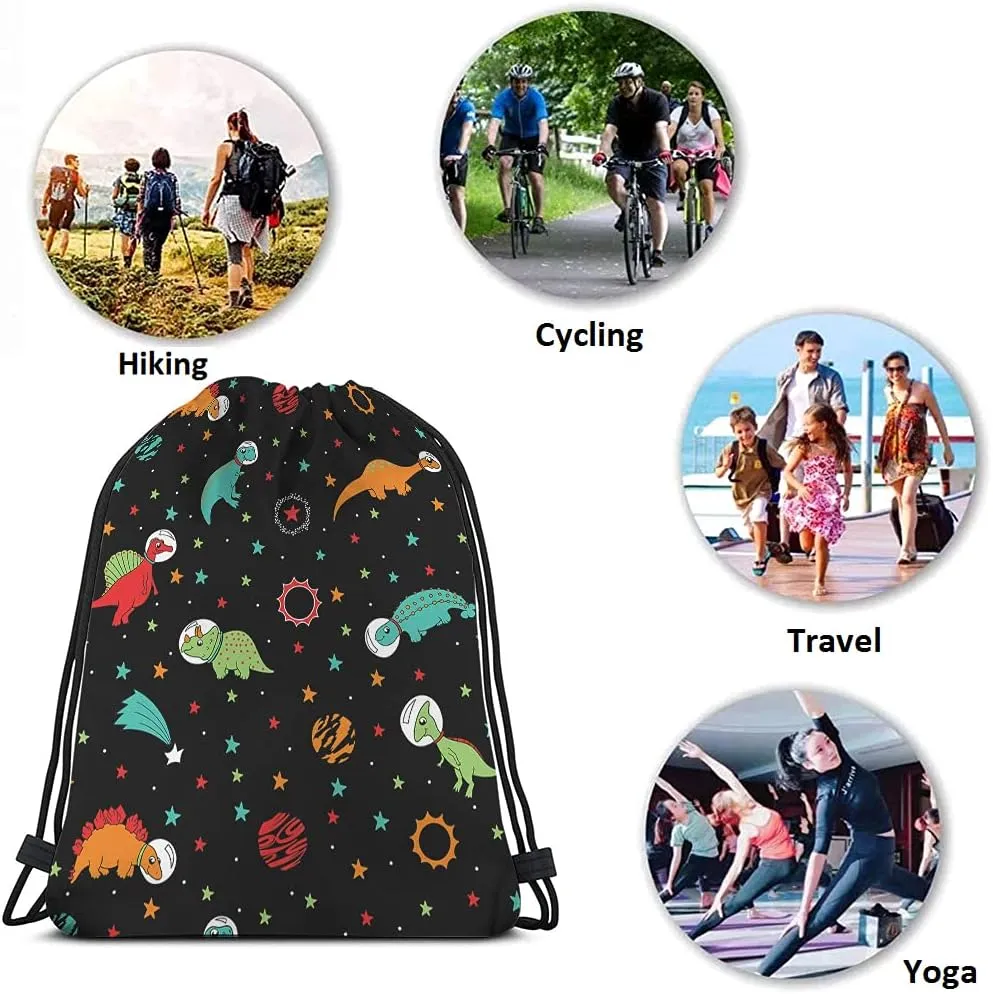 Cute Dinosaur Astronauts Drawstring Bags Backpack Bag Outer Space Galaxy Planet Spaceship Stars Cool Animal Sport Gym Sack Drawstring Bag String Bag Yoga Bag for Men Women
