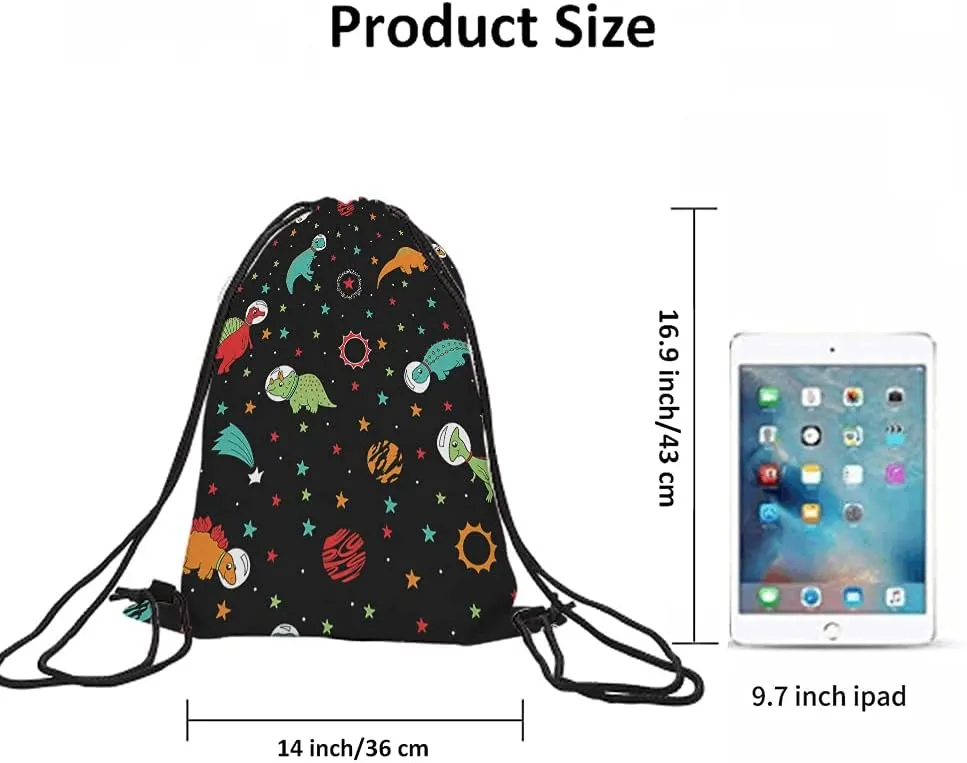 Cute Dinosaur Astronauts Drawstring Bags Backpack Bag Outer Space Galaxy Planet Spaceship Stars Cool Animal Sport Gym Sack Drawstring Bag String Bag Yoga Bag for Men Women