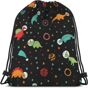Cute Dinosaur Astronauts Drawstring Bags Backpack Bag Outer Space Galaxy Planet Spaceship Stars Cool Animal Sport Gym Sack Drawstring Bag String Bag Yoga Bag for Men Women