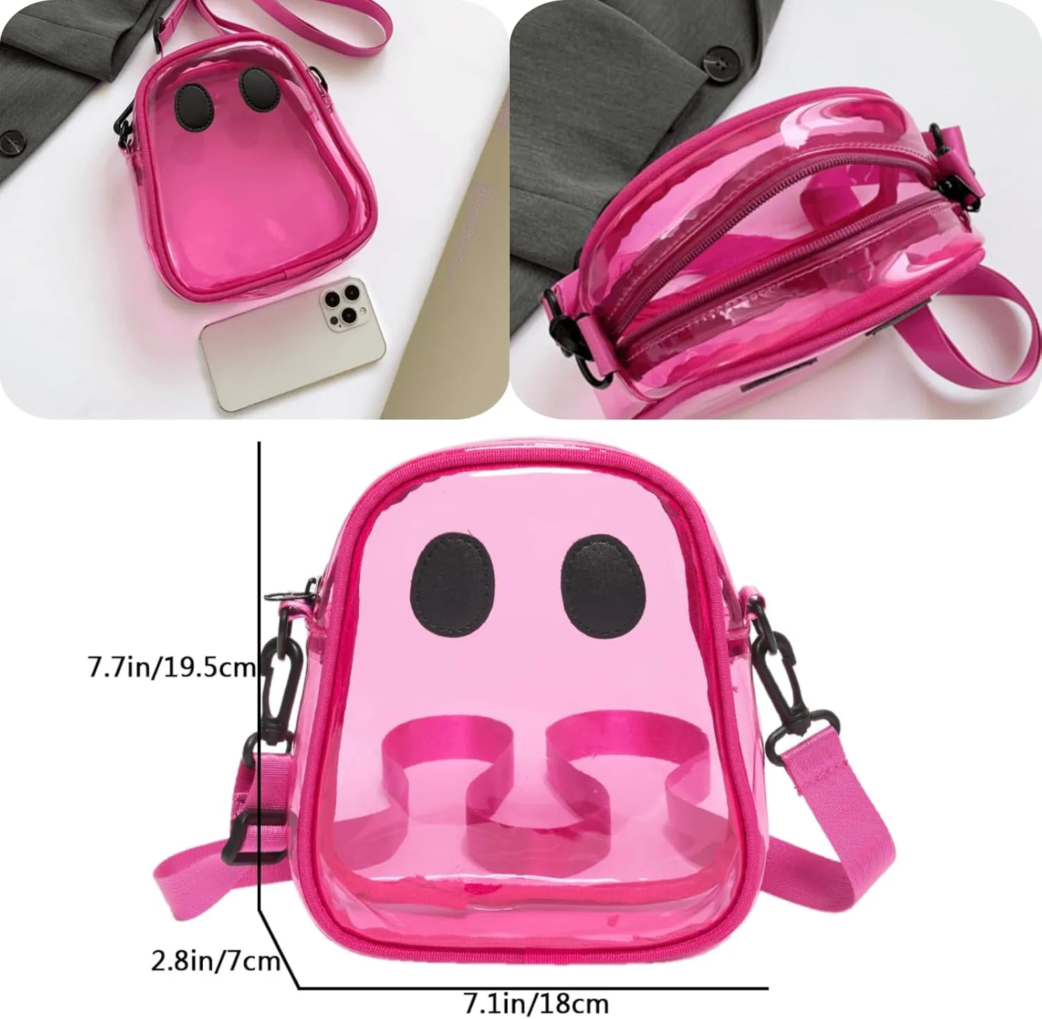 Cute Ghost Clear Purse,Clear Bag For Stadium Events,Stadium Approved Crossbody Bag Purses for Women Adjustable Strap