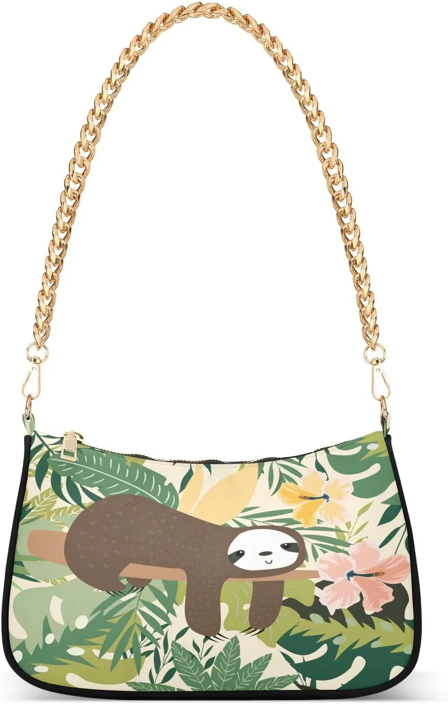 Cute Lazy Sleep Sloth Bear Animal Shoulder Handbags for Women Travel Hobo Tote Handbag Women Gold Chain Shoulder Bags Purse with Zipper Closure
