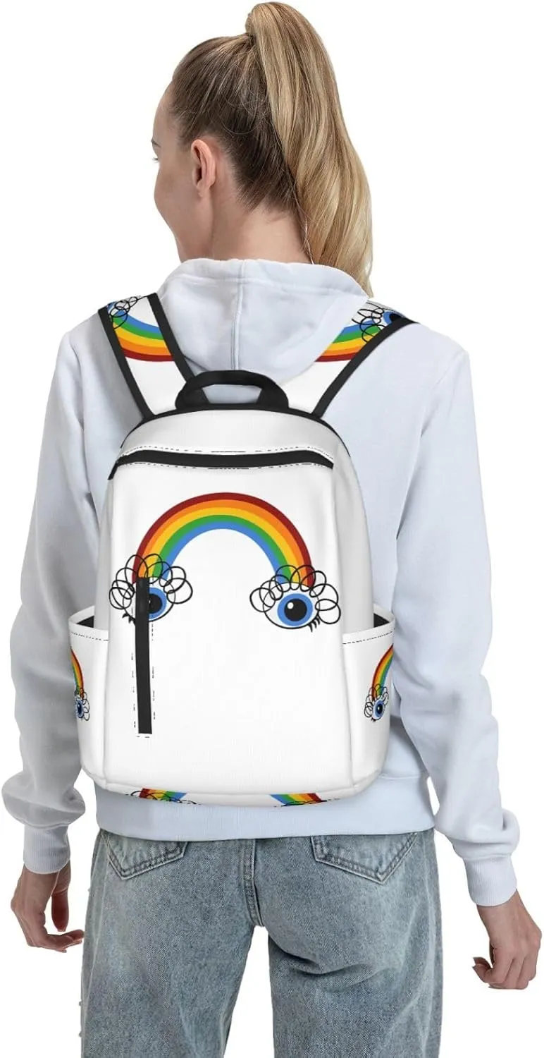 Cute Rainbow Eyes Casual Backpacks Large Capacity Laptop Backpack Sports Rucksack Travel Daypack Adjustable Shoulder Strap Work Bag for Outdoor Camping