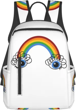 Cute Rainbow Eyes Casual Backpacks Large Capacity Laptop Backpack Sports Rucksack Travel Daypack Adjustable Shoulder Strap Work Bag for Outdoor Camping