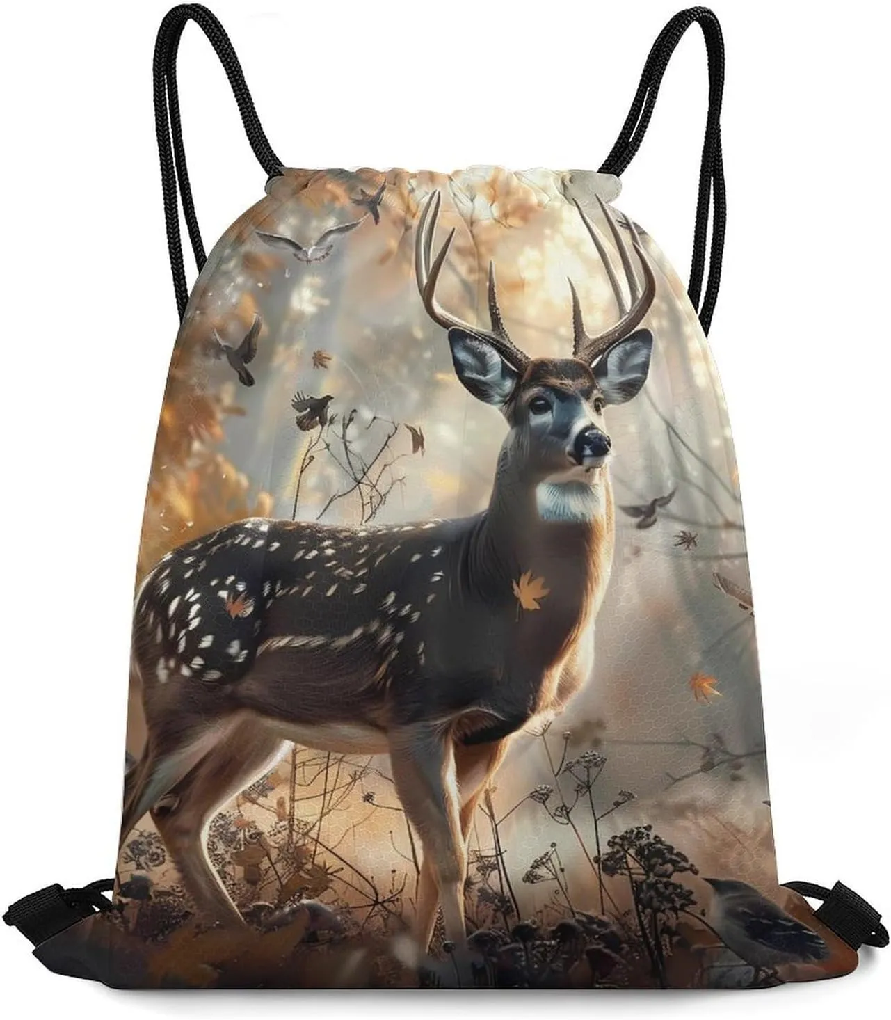 Deer Hunting Deer in The Forests Travel Drawstring Bag Waterproof String Backpack Gym Sackpack Sport Bag