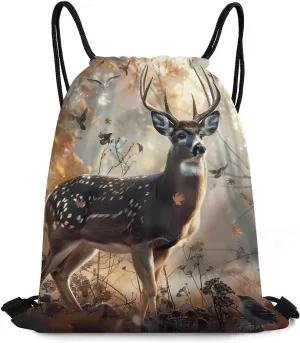 Deer Hunting Deer in The Forests Travel Drawstring Bag Waterproof String Backpack Gym Sackpack Sport Bag