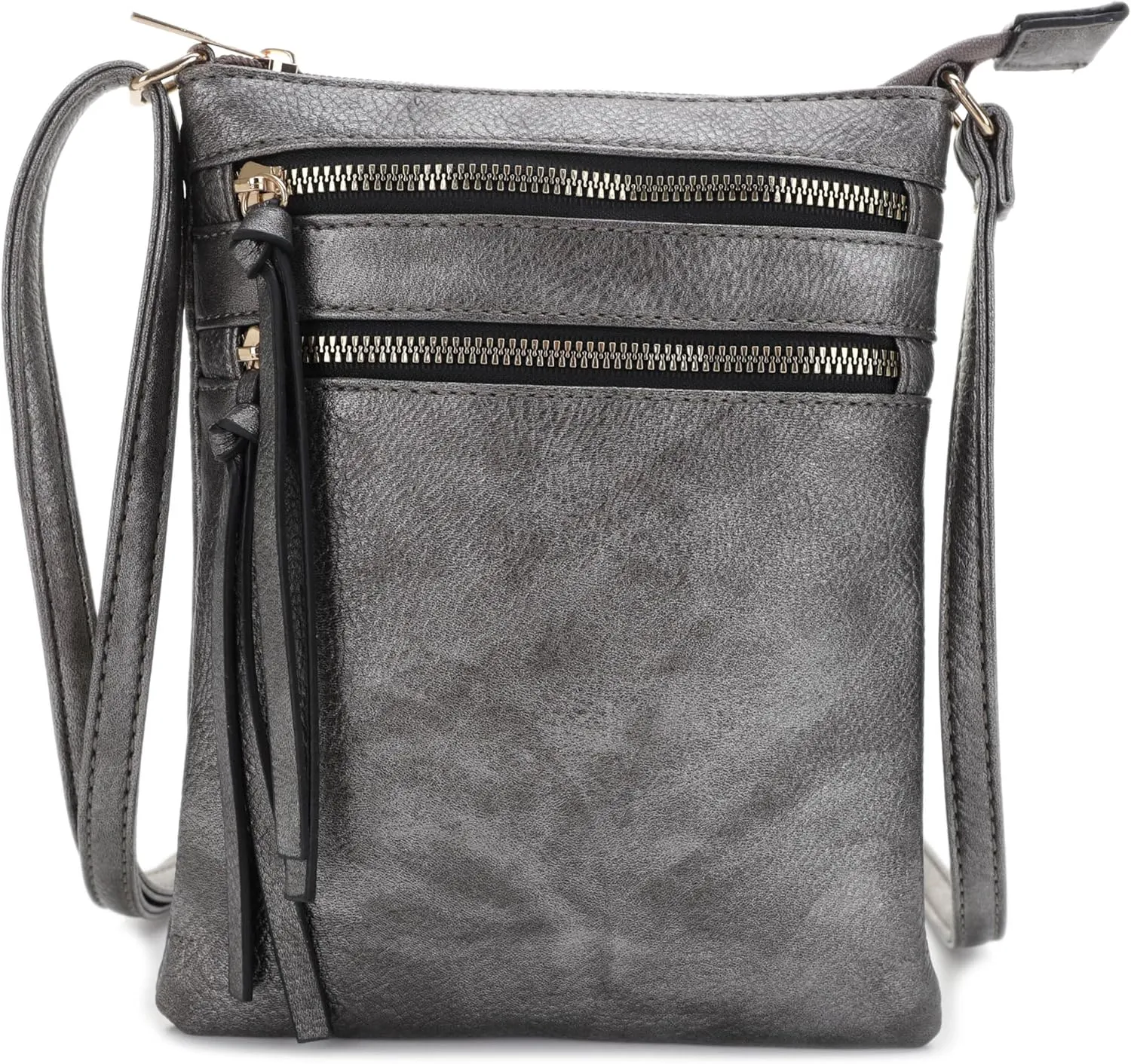 DELUXITY Crossbody Purse Bag Shoulder Bag Multi Pocket Zipper Purse | Pewter