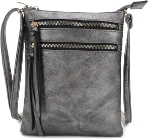 DELUXITY Crossbody Purse Bag Shoulder Bag Multi Pocket Zipper Purse | Pewter