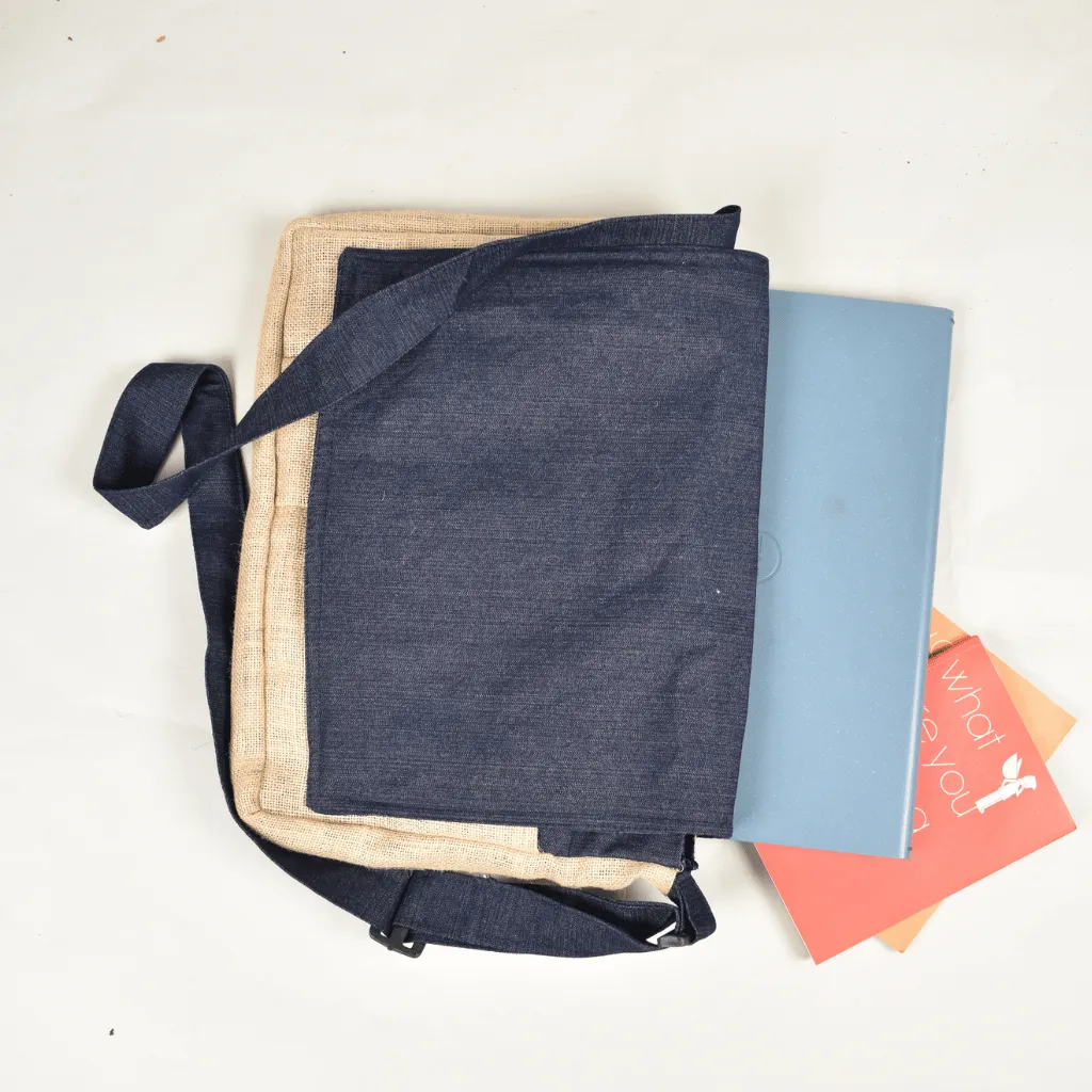 Denim and jute laptop bag
