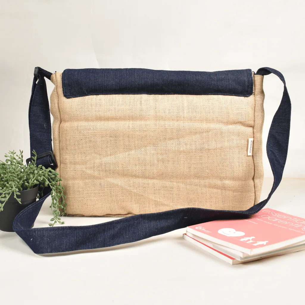 Denim and jute laptop bag