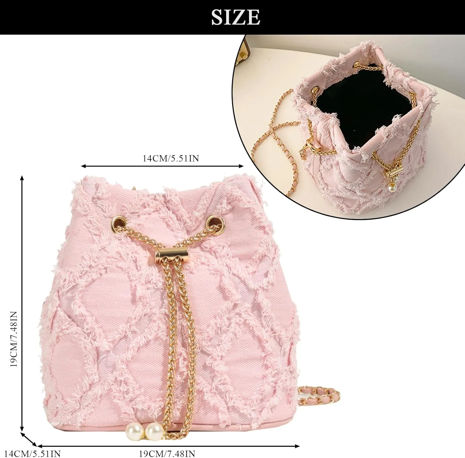 Denim Bucket Bag, Jean Purses for Women Denim Crossbody Bags Hobo Bag Drawstring Handbag