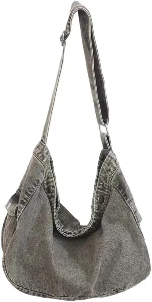 Denim Canvas Messenger Bag Large Crossbody Bag with Multiple Pockets Casual Shoulder Aesthetic Tote Bag for Women and Men