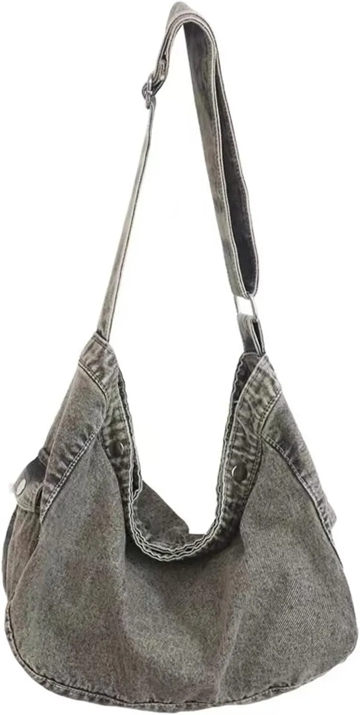 Denim Canvas Messenger Bag Large Crossbody Bag with Multiple Pockets Casual Shoulder Aesthetic Tote Bag for Women and Men