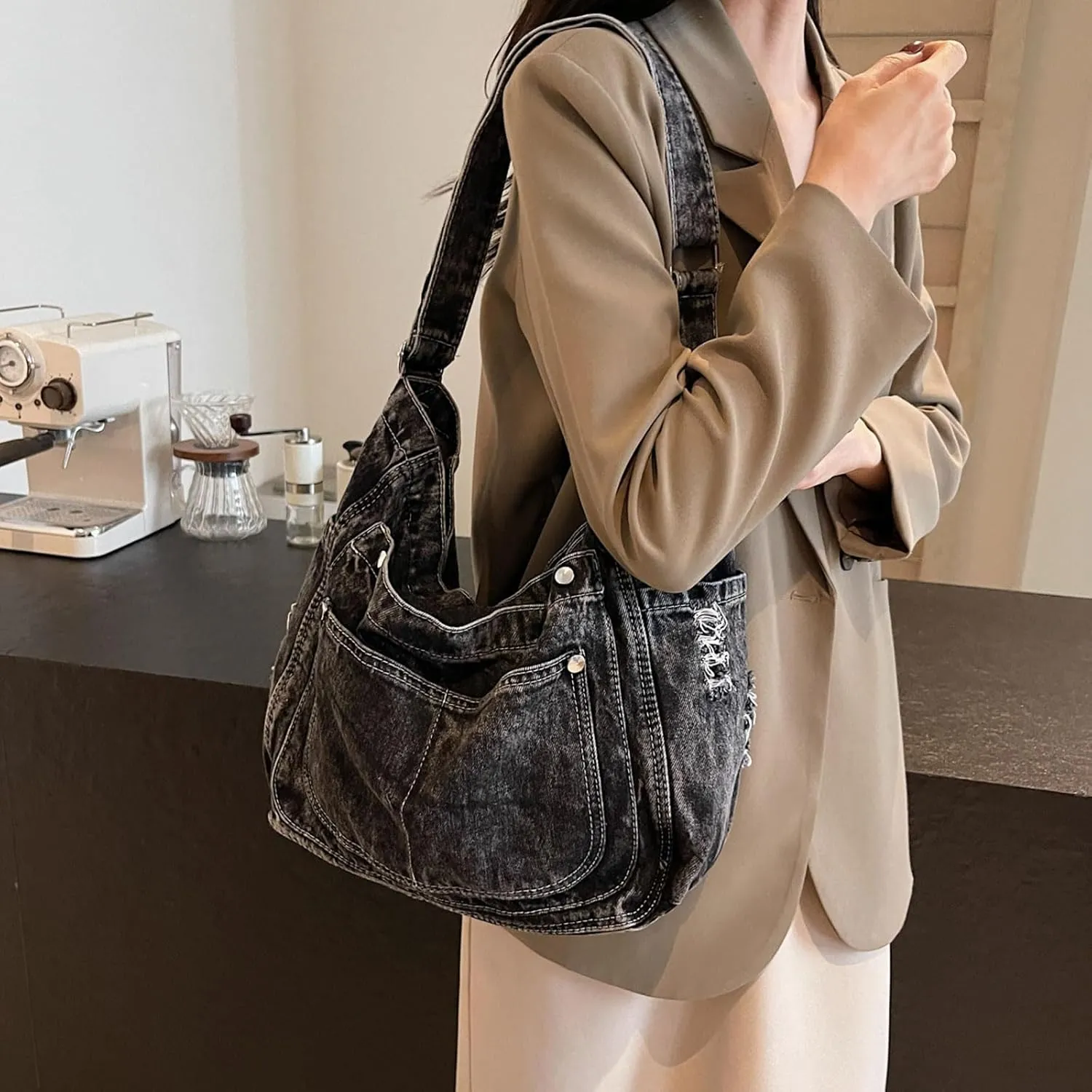 Denim Crossbody Bag Casual Messenger Shoulder Bag Change Purse Travel Daypacks
