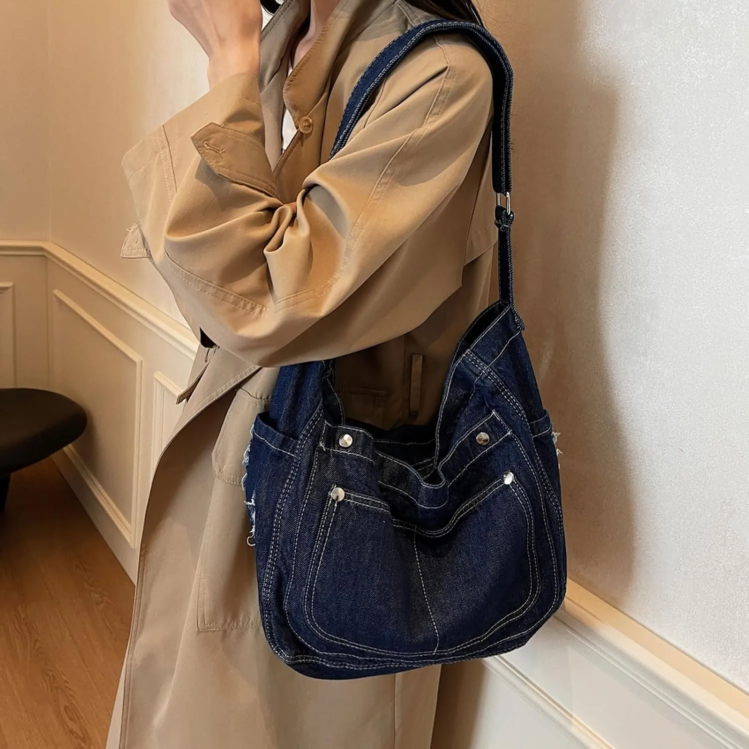 Denim Crossbody Bag Casual Messenger Shoulder Bag Change Purse Travel Daypacks