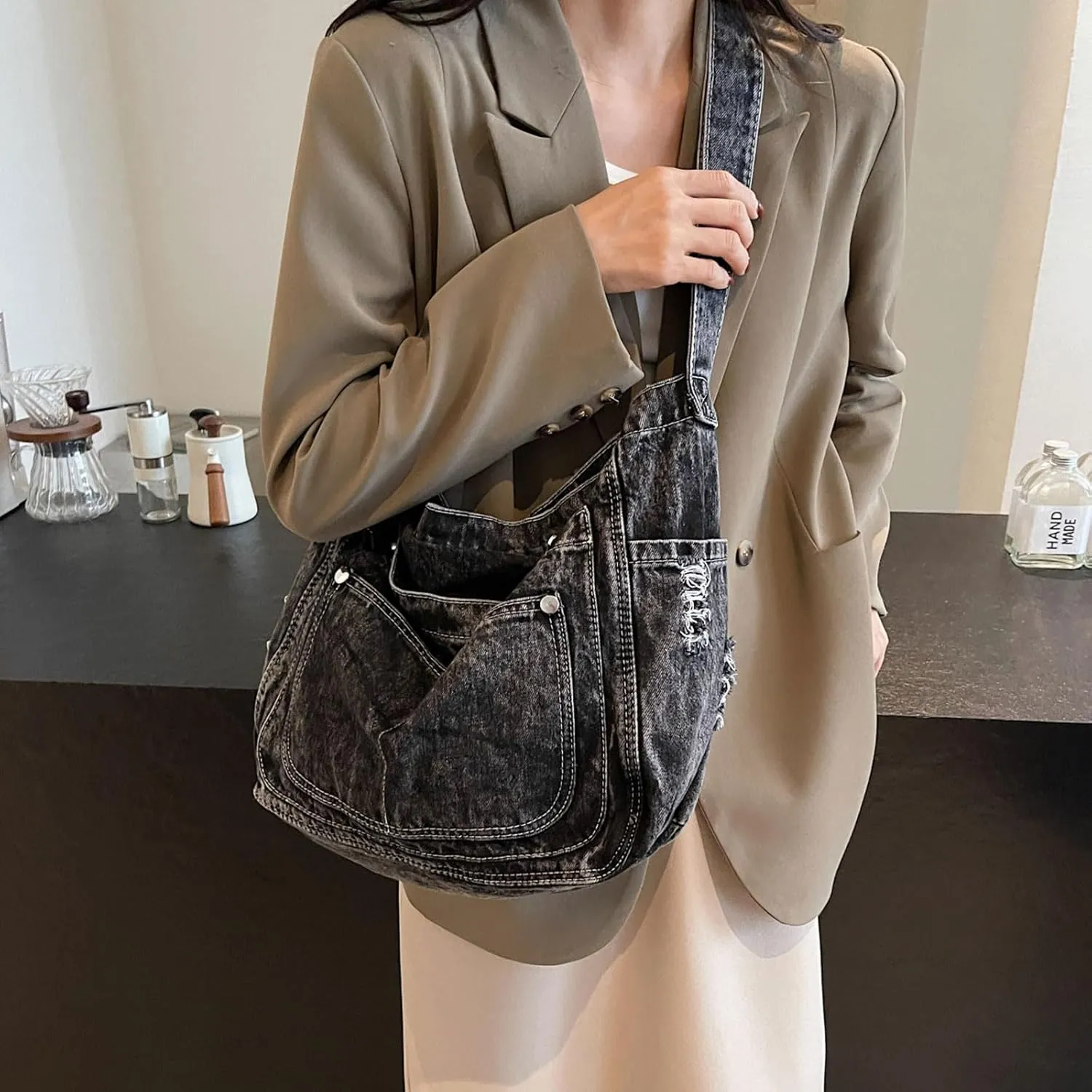 Denim Crossbody Bag Casual Messenger Shoulder Bag Change Purse Travel Daypacks