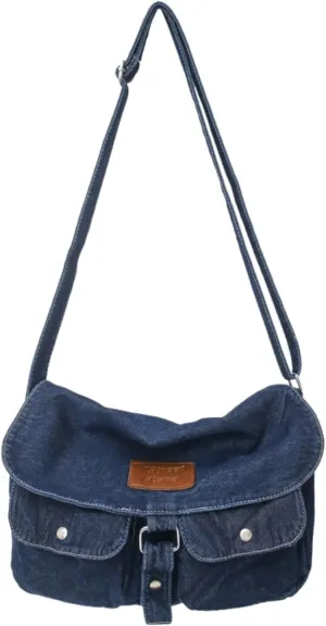 Denim Crossbody Bags for Women Men, Messenger Bag Y2K Denim Tote Bag, Blue Jean Hobo Shoulder Bag for Travel Work