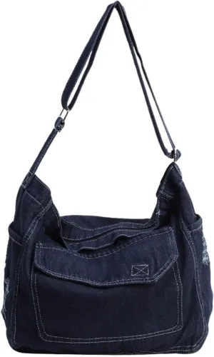 Denim Messenger Bag 2025, Denim Aesthetic Crossbody Shoulder Bags for Women Men, Retro Jean Tote Hobo Bag Handbag
