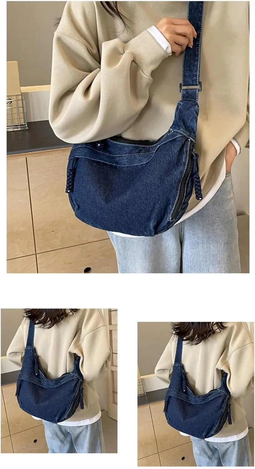 Denim Messenger Bag, Jean Crossbody Bag for Women Men