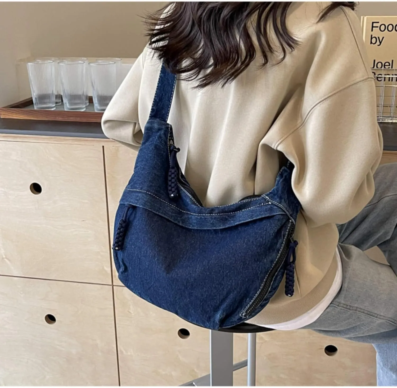 Denim Messenger Bag, Jean Crossbody Bag for Women Men