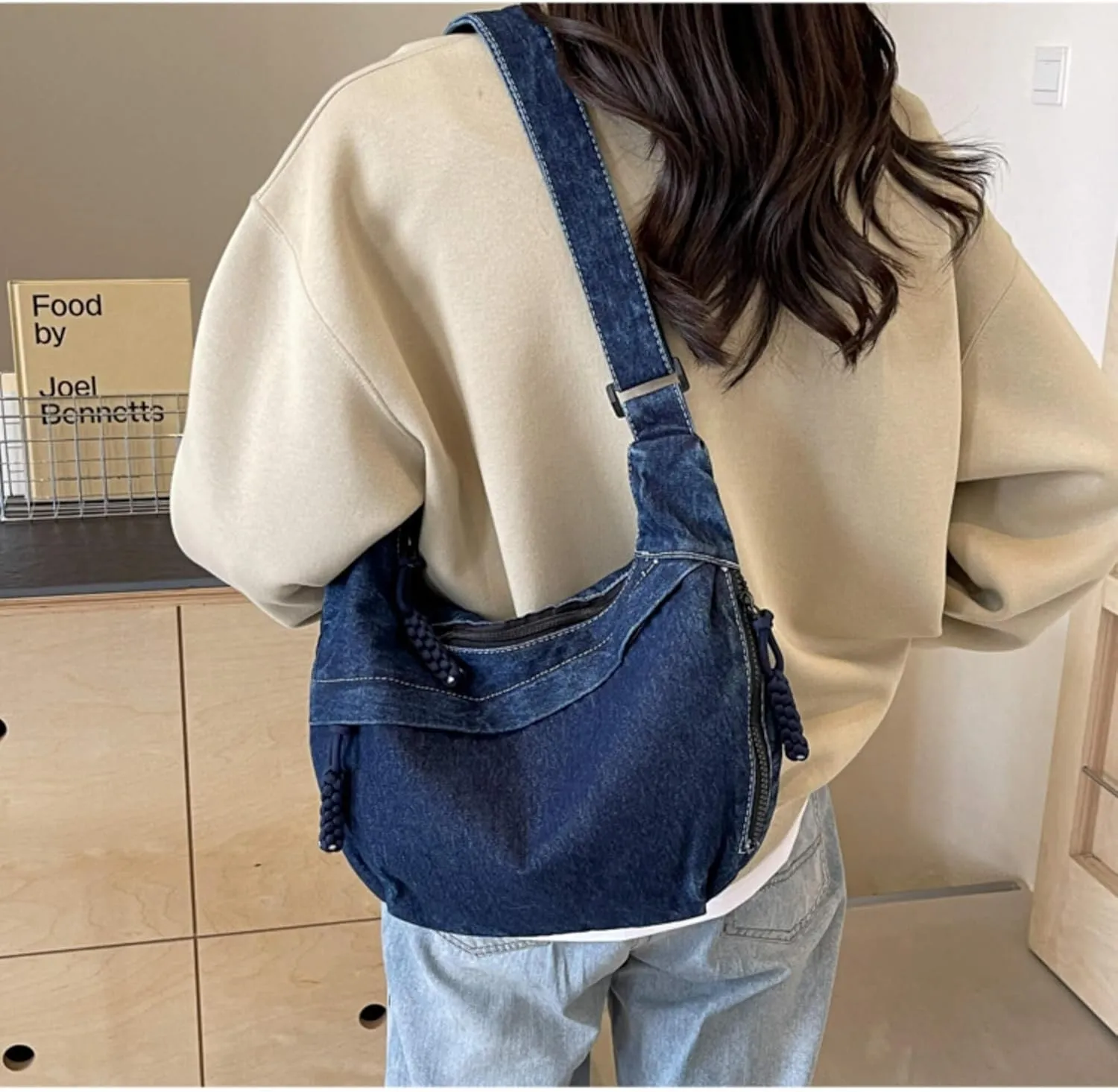 Denim Messenger Bag, Jean Crossbody Bag for Women Men