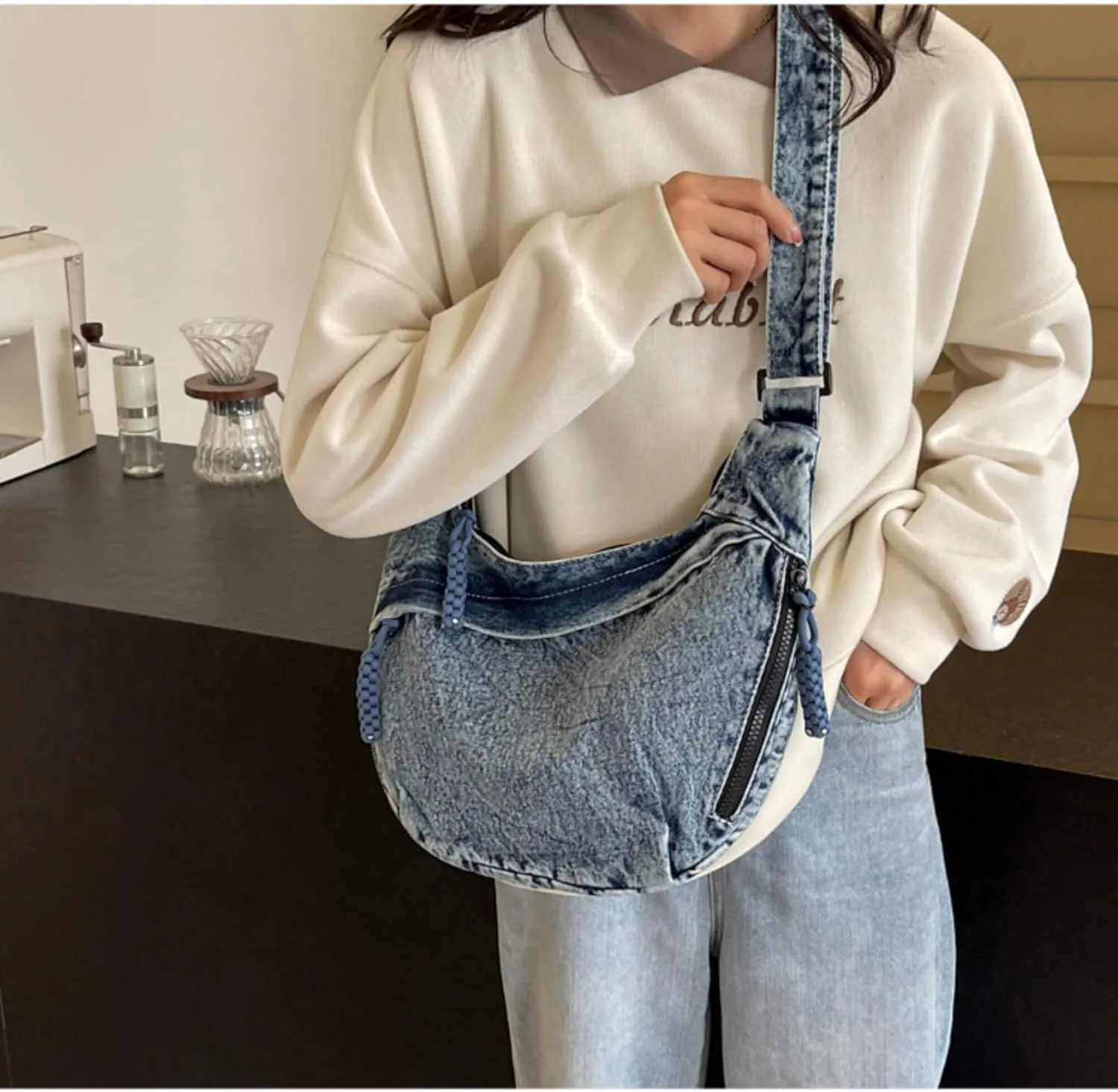 Denim Messenger Bag, Jean Crossbody Bag for Women Men