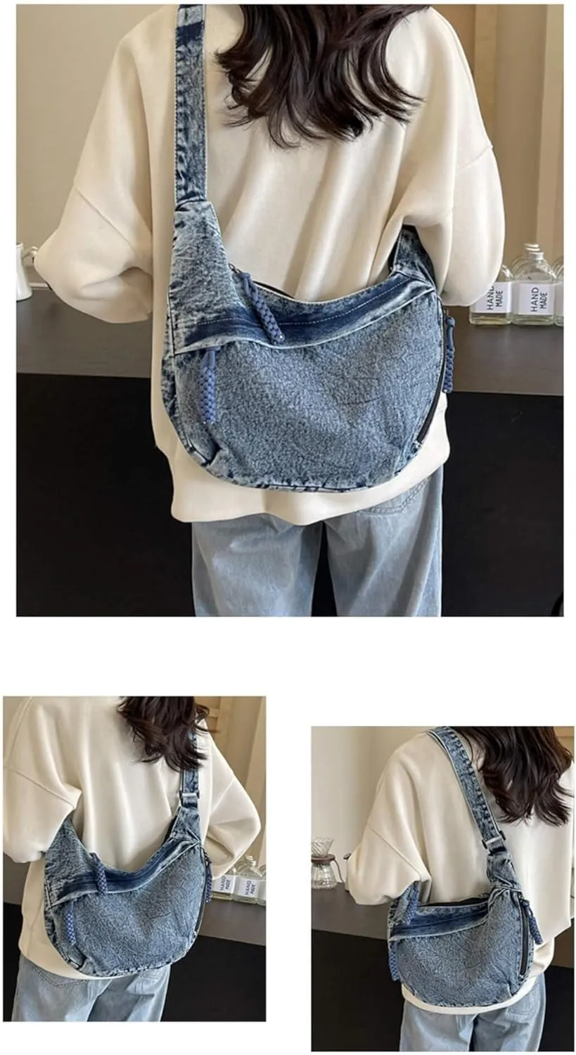 Denim Messenger Bag, Jean Crossbody Bag for Women Men