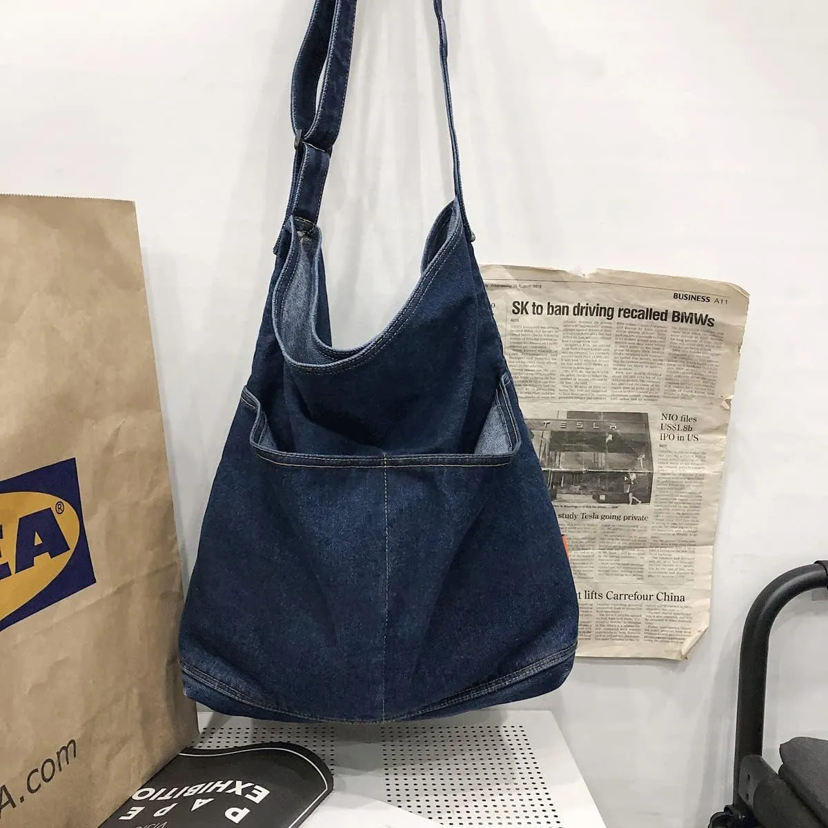 Denim Shoulder Bag Canvas Messenger Bag for Women Men Tote Bag Casual Retro Aesthetic Crossbody Bag Handbag