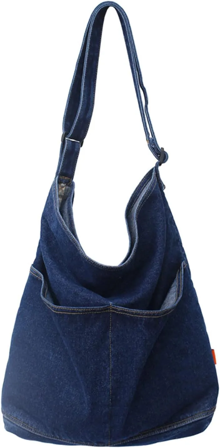 Denim Shoulder Bag Canvas Messenger Bag for Women Men Tote Bag Casual Retro Aesthetic Crossbody Bag Handbag