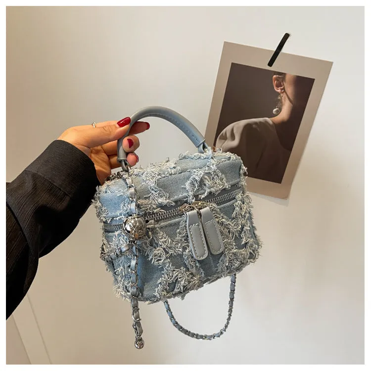 Denim Tassel Box Mini Chain Shoulder Messenger Bag