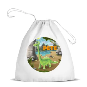 Dinosaur White Drawstring Bag