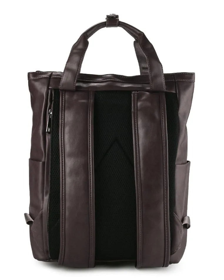 Distressed Leather Expedition Tote Backpack - Dark Brown