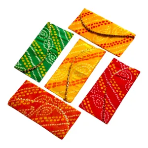 DMS RETAIL Ethnic Bandhani Pattern Potli Purse for Ladies, Return Gifts, Shagun Money Envelopes, Potli Bags for Women, Traditional Party Favor Bags (Pack of 2)