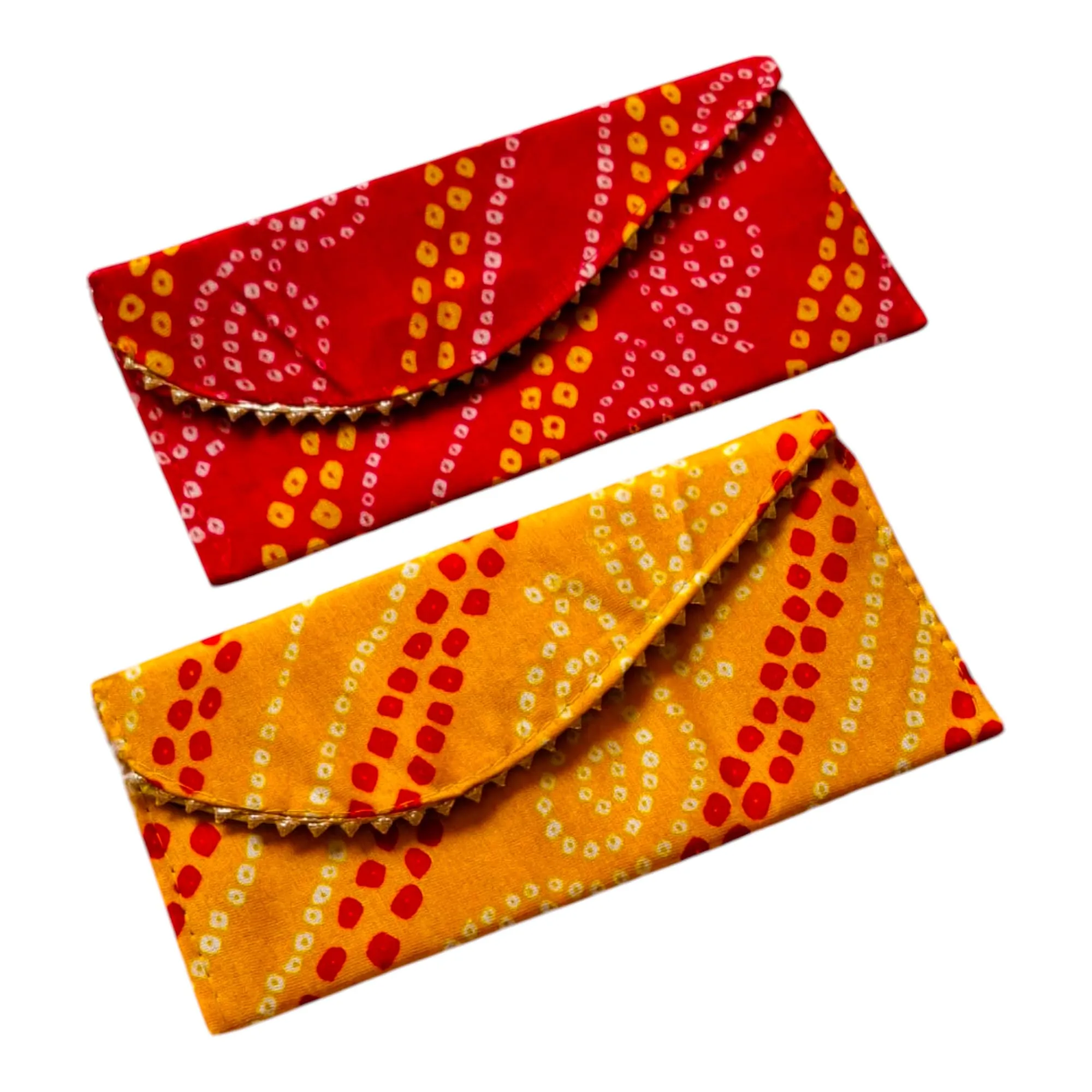 DMS RETAIL Ethnic Bandhani Pattern Potli Purse for Ladies, Return Gifts, Shagun Money Envelopes, Potli Bags for Women, Traditional Party Favor Bags (Pack of 2)