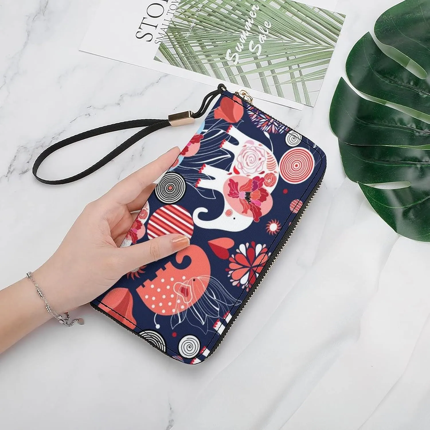 Donnapink Long Clutch Wallet, Long Handbag with Wristlet Strap, PU Leather Zip Purse