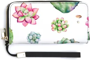 Donnapink Long Clutch Wallet, Long Handbag with Wristlet Strap, PU Leather Zip Purse